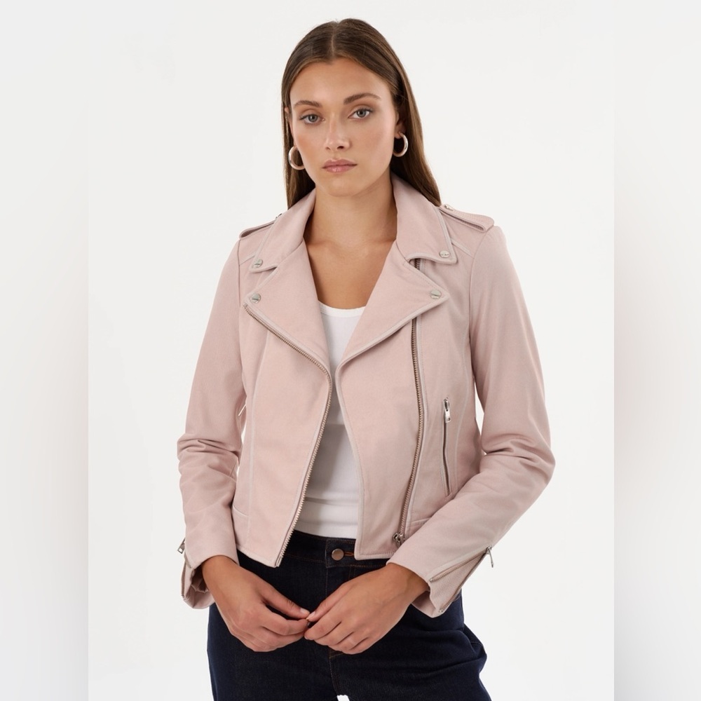 Lamarque Donna Moto Leather Jacket in Blush